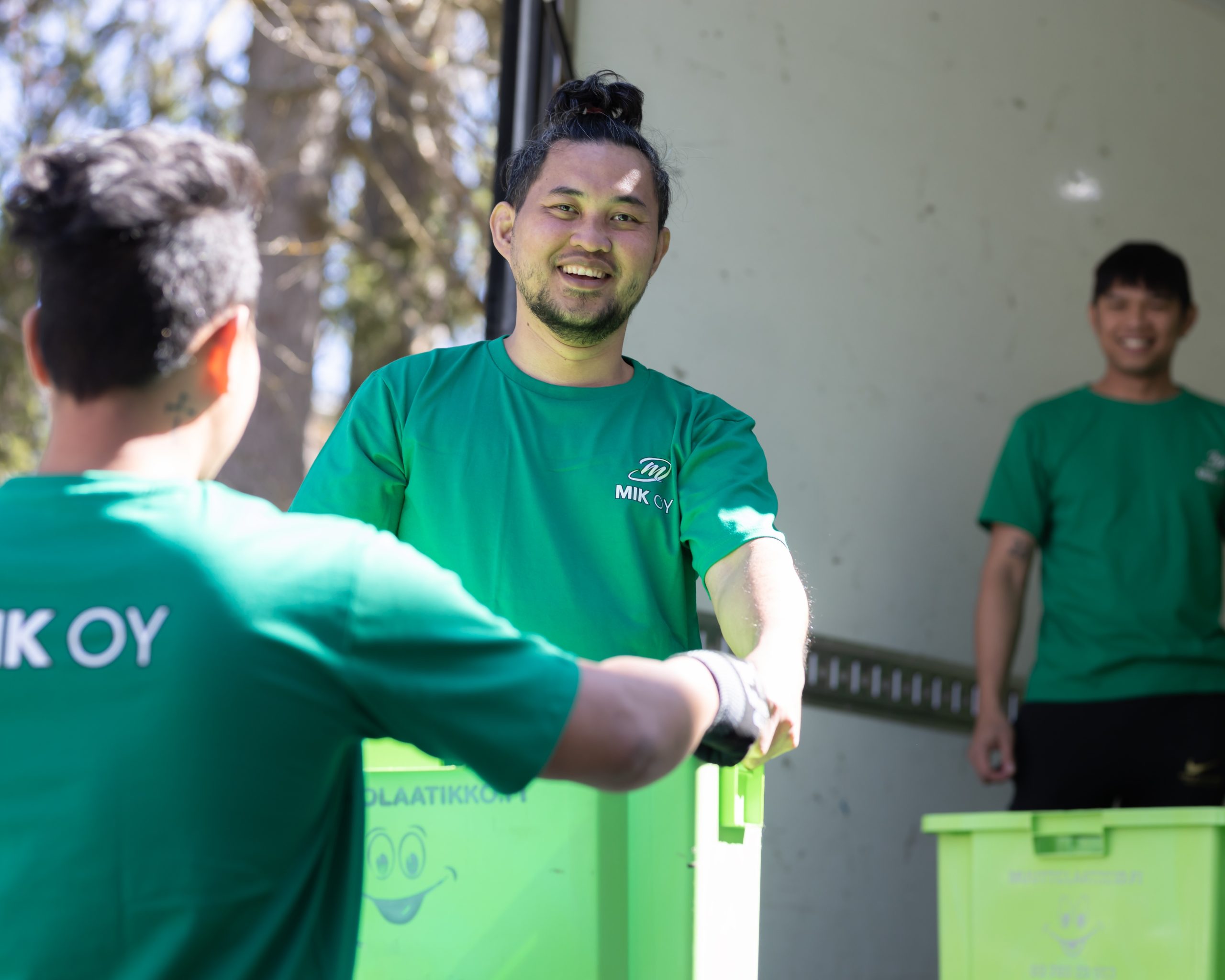 Mik Oy crew member organizing furniture inside a moving truck during a residential move in Porvoo, Finland